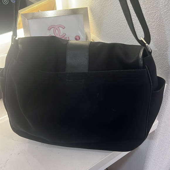 Coach messenger bag soft canvas material all black leather trim w lots of pocket - Picture 3 of 16